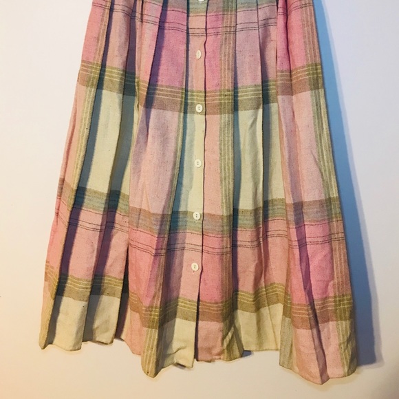 Vintage Pleated Pink Natural Long Wool Skirt - Picture 4 of 6